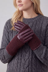 2-Piece Faux Leather Gloves & Removable Knitted Fingerless Gloves Set