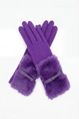 Women's Knitted Fingerless Gloves with Faux Fur Cuffs and Buttons