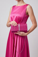 Glitter Pleated Clutch Bag with Crystal Trim and Chain Strap