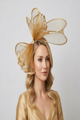 Large Mesh Loop Fascinator Headband with Structured Bow-Knot Design