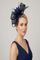 Curly Sinamay Fascinator with Feather Flower