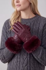 Women’s Faux Leather Diamond Stitch Faux Fur Cuff Glove