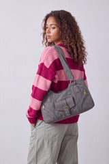 Women’s Suede-Look Shoulder Bag with Buckle Pocket Detail
