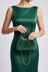 Pleated Satin Evening Bag with Gold Ring Handle