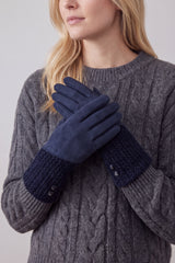 Women’s Faux Suede & Knitted Panel Button Detail Winter Gloves