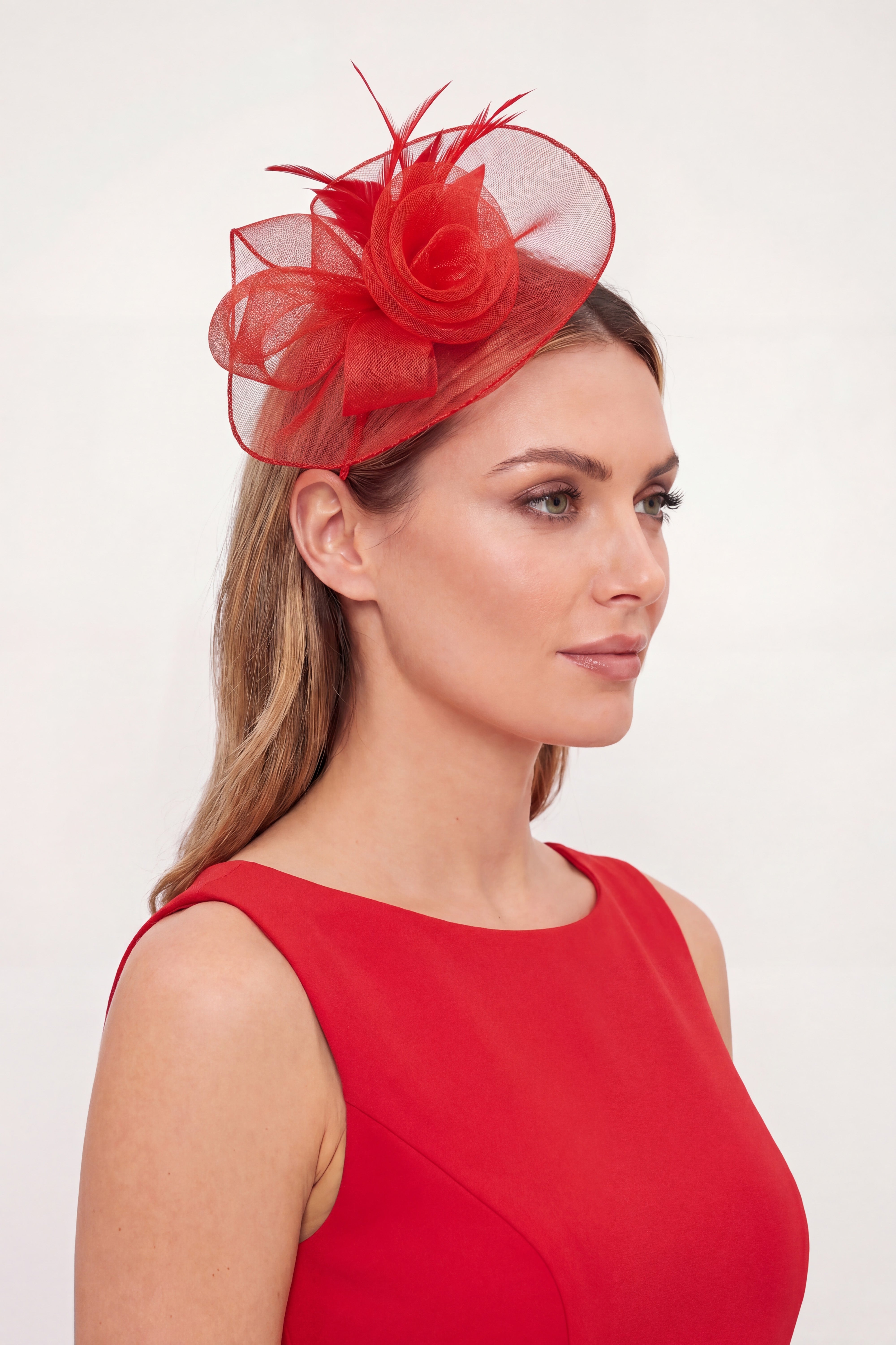 Curly Sinamay Fascinator with Feather Flower