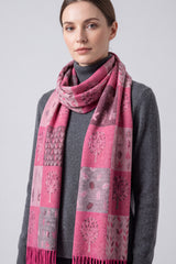 Women's Enchanted Forest Mosaic Scarf with Tassel Fringe