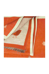 Robin Bird Print Scarf with Contrast Border and Fringed Trim