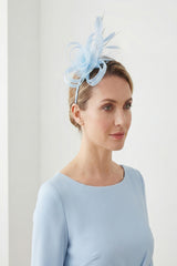 Looped Sinamay Bow Fascinator with Feather & Net Detail