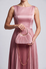 Pleated Satin Evening Bag with Gold Ring Handle