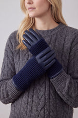 2-Piece Faux Leather Gloves & Removable Knitted Fingerless Gloves Set