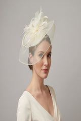 Large Curly Sinamay Fascinator with Feather Flower
