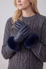 Women’s Faux Leather Diamond Stitch Faux Fur Cuff Glove