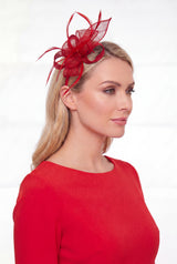 Small Sinamay Flower Fascinator with Feather Trim – Dual Wear Brooch & Hair Clip