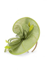 Women’s Oversized Mesh Disc Fascinator Hat with Feather Trim & Loop Bow Headband