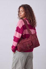 Women’s Suede-Look Shoulder Bag with Buckle Pocket Detail