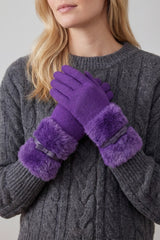 Women's Knitted Fingerless Gloves with Faux Fur Cuffs and Buttons
