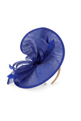 Women’s Oversized Mesh Disc Fascinator Hat with Feather Trim & Loop Bow Headband