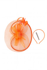 Women’s Mesh Disc Fascinator with Feather Trim, Loop Bow & Headband