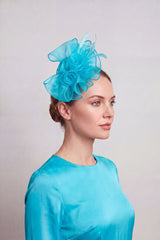 Elegant Organza Floral Fascinator with Feather Detail