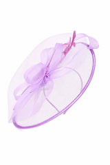 Women’s Mesh Disc Fascinator with Feather Trim, Loop Bow & Headband
