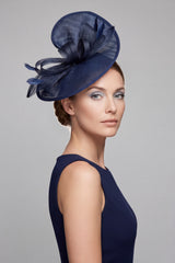 Women’s Oversized Mesh Disc Fascinator Hat with Feather Trim & Loop Bow Headband
