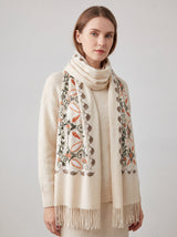 Embroidered Viscose Wool Blend Scarf