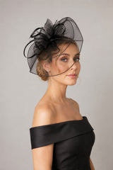 Large Curly Sinamay Fascinator with Feather Flower