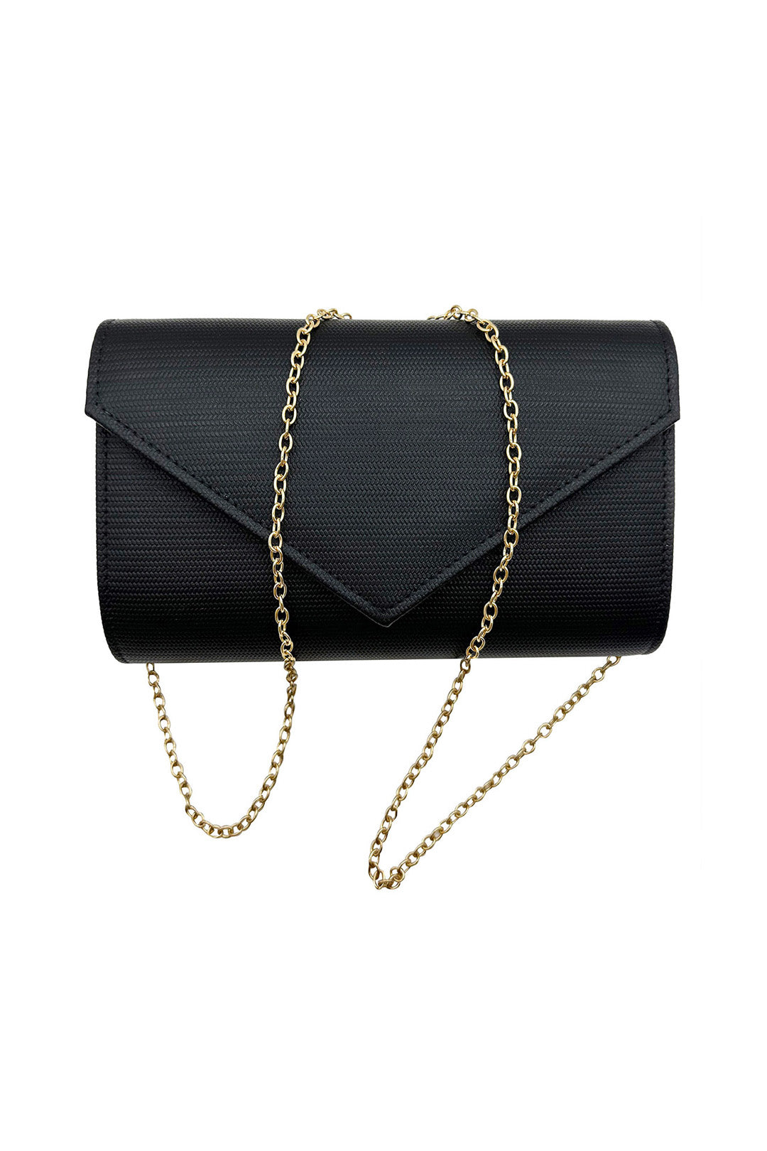 Textured Envelope Clutch Bag with Gold Chain Strap