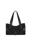 Women’s Suede-Look Shoulder Bag with Buckle Pocket Detail
