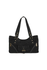 Women’s Suede-Look Shoulder Bag with Buckle Pocket Detail