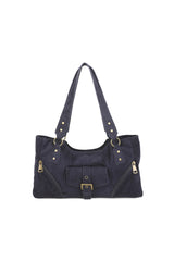 Women’s Suede-Look Shoulder Bag with Buckle Pocket Detail