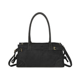 Women’s Vintage Suede-Style Shoulder Bag with Buckle Detail