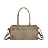 Women’s Vintage Suede-Style Shoulder Bag with Buckle Detail