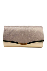 Textured Satin Clutch Bag with Gold Trim