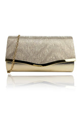 Textured Satin Clutch Bag with Gold Trim