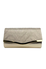 Textured Satin Clutch Bag with Gold Trim
