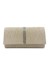 Glitter Pleated Clutch Bag with Crystal Trim and Chain Strap