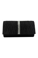 Glitter Pleated Clutch Bag with Crystal Trim and Chain Strap