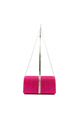 Glitter Pleated Clutch Bag with Crystal Trim and Chain Strap