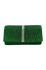 Glitter Pleated Clutch Bag with Crystal Trim and Chain Strap