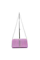 Glitter Pleated Clutch Bag with Crystal Trim and Chain Strap