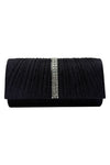 Glitter Pleated Clutch Bag with Crystal Trim and Chain Strap