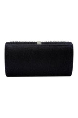 Glitter Pleated Clutch Bag with Crystal Trim and Chain Strap