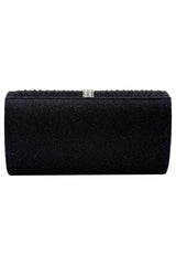 Glitter Pleated Clutch Bag with Crystal Trim and Chain Strap