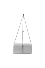 Glitter Pleated Clutch Bag with Crystal Trim and Chain Strap