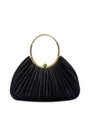 Pleated Satin Evening Bag with Gold Ring Handle