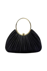Pleated Satin Evening Bag with Gold Ring Handle