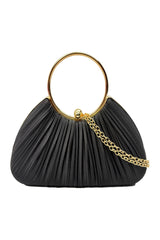 Pleated Satin Evening Bag with Gold Ring Handle