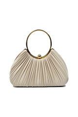Pleated Satin Evening Bag with Gold Ring Handle
